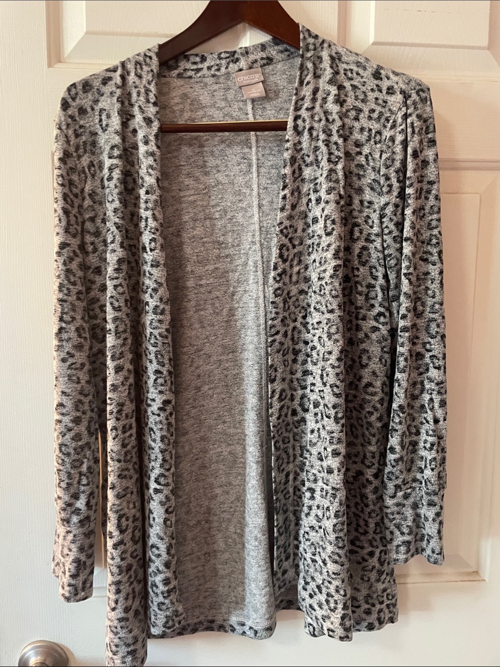 CHICO’S LEOPARD PRINT CARDIGAN